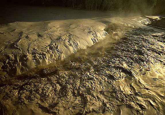 Mud flowing